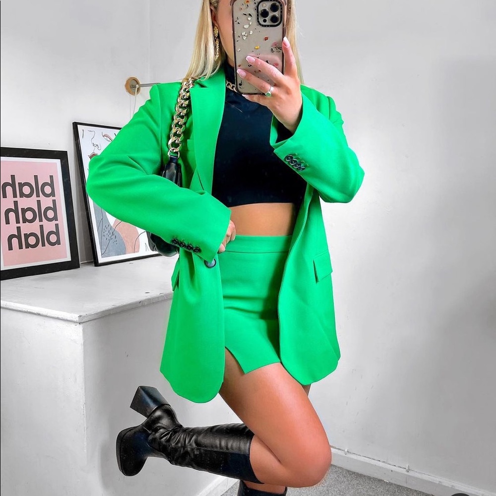 Zara Green Straight Cut Blazer Sz S